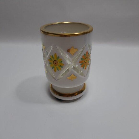 Vintage Czech Bohemian Cased Glass White Overlay Cut To Clear Floral Vase - Picture 4 of 8